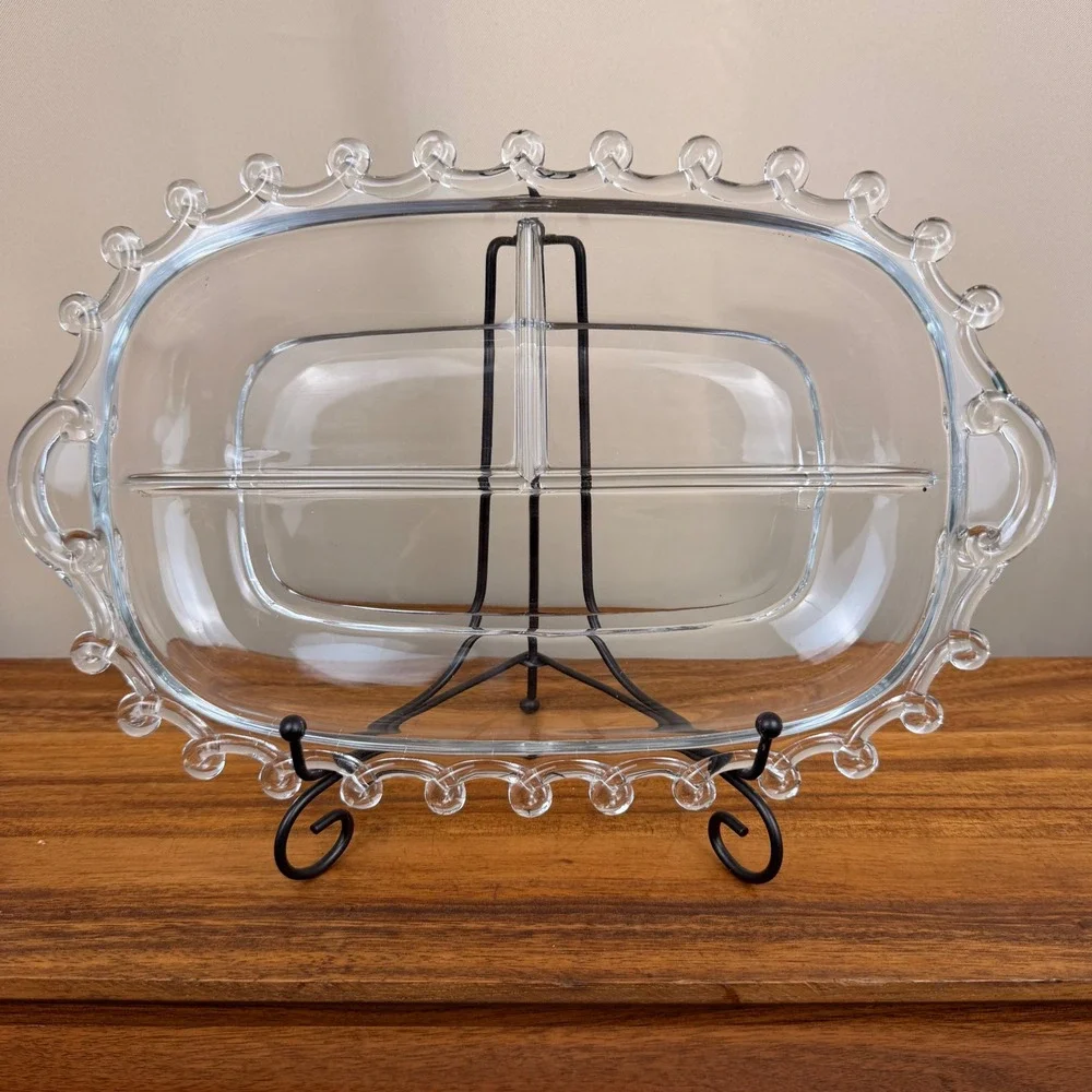 Heisey Glass Lariat Divided Relish Dish Oval Serving Tray Clear 3 Section 12.5in